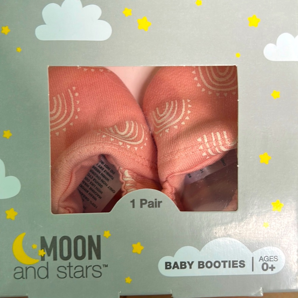 Moon and stars rose rainbow baby moccasins booties